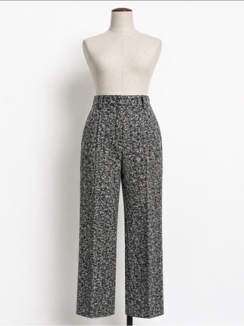 Marie Saint Pierre Wool High-Waisted Trousers Black&White Textured Straight Leg